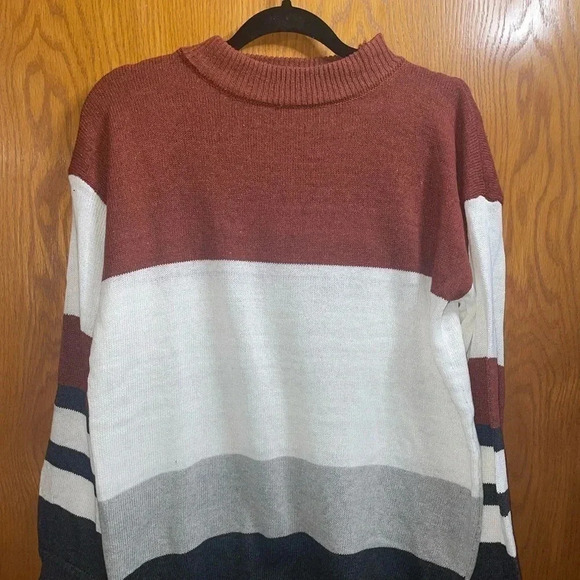 💋WOMEN’S SWEATER‎ XL STRIPES RUST WHITE GREY BLACK BRAND NEW PERFECT CONDITION - Picture 1 of 6